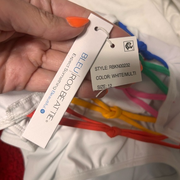 NWT retails 109, Bleu Rod Beattie white swimsuit with rainbow straps - Picture 8 of 9